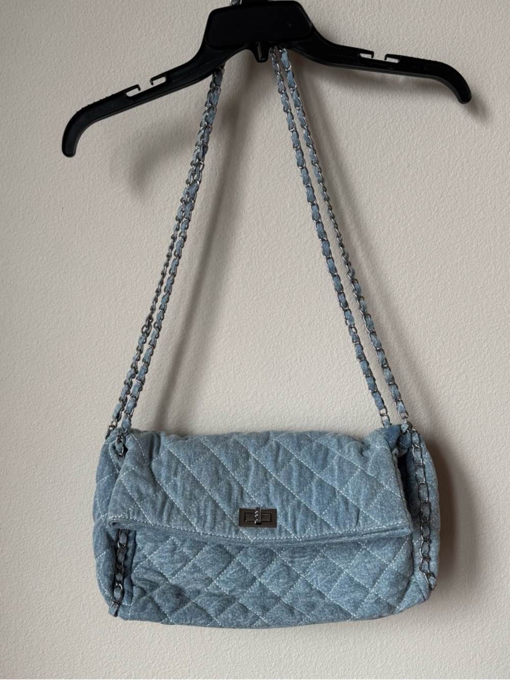 Quilted Light Blue Chain Shoulder Bag